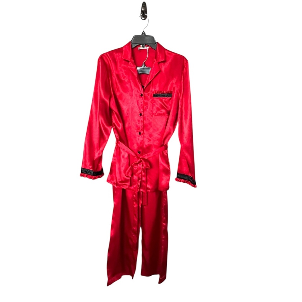 Flora Red Satin two Piece pajama Pant Set Size Small